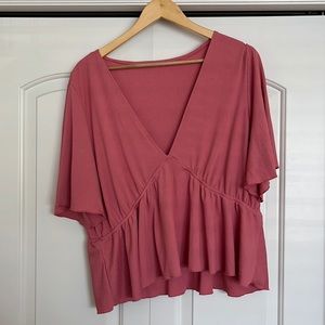 Plunging v neck ribbed blouse